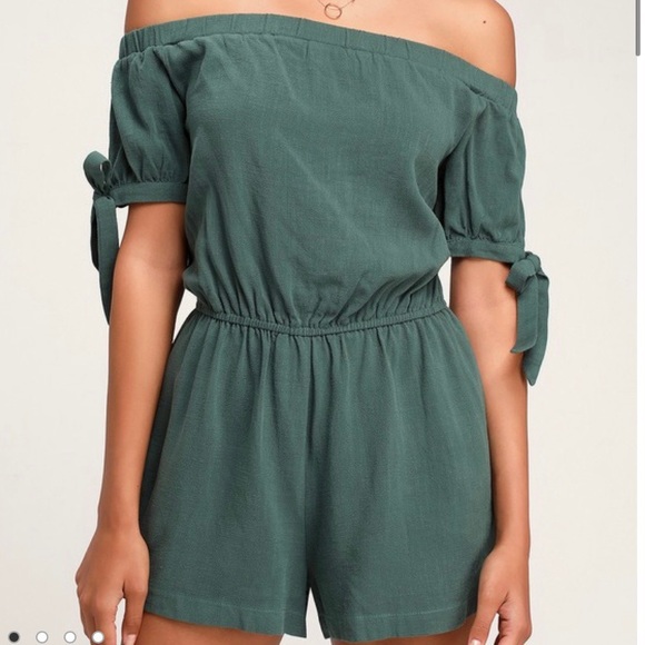 Lulus Pants - Lulu’s Olive Green Off the Shoulder Romper